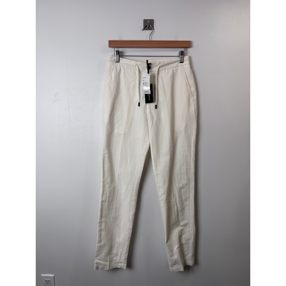 NWT Saks Fifth Avenue Men White Cotton Linen Drawstring Pants Small